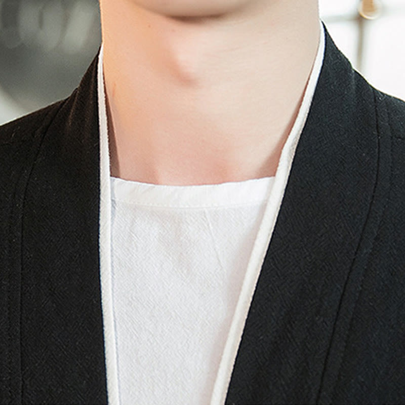 Kurtka męska z sznurowaniem Buddha Stones, bawełniano-lniana, kimono z rękawami 3/4 i kieszeniami - image 16