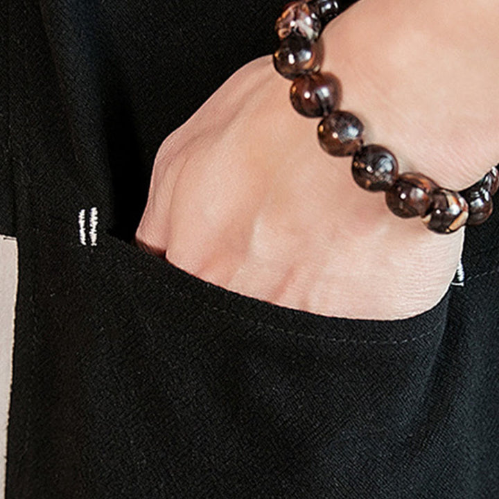 Kurtka męska z sznurowaniem Buddha Stones, bawełniano-lniana, kimono z rękawami 3/4 i kieszeniami - image 20