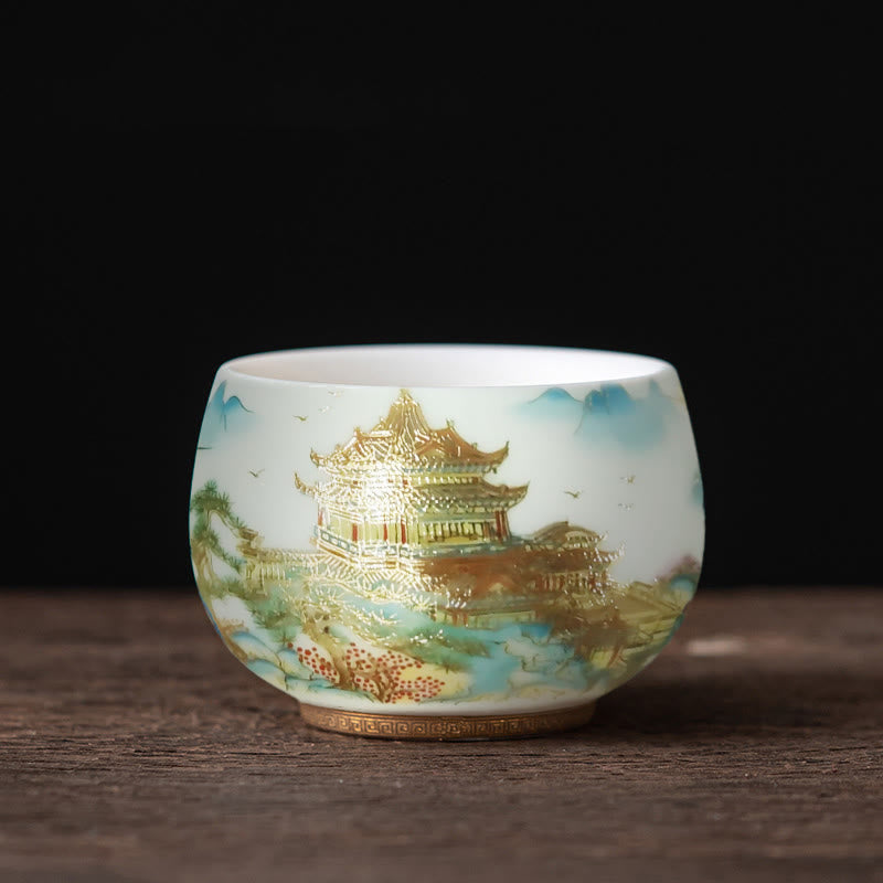 Buddha Stones Feniks Smok Lotos Jeleń Starożytny Budynek Ryba Koi Ceramiczna filiżanka do herbaty Kung Fu Filiżanki do herbaty