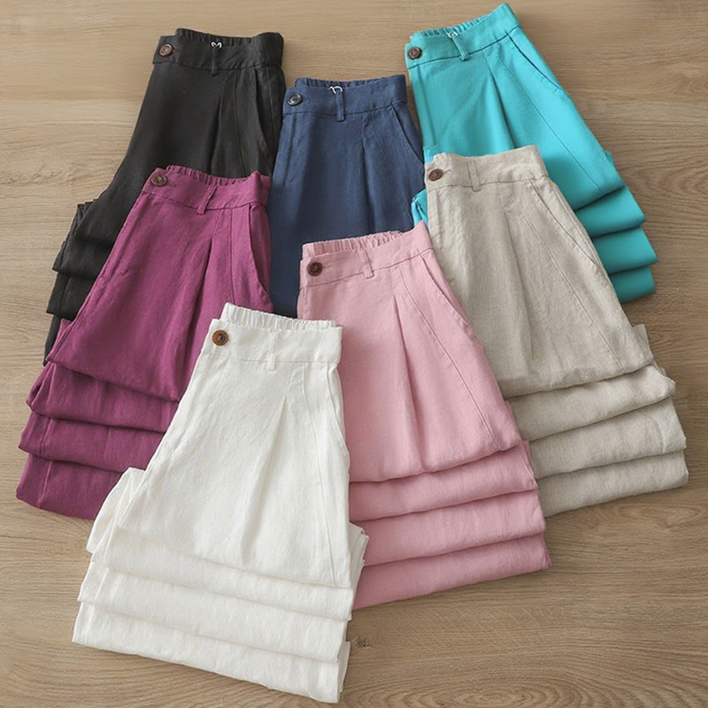 Spodnie damskie z szerokimi nogawkami z szerokimi nogawkami i kieszeniami, z nadrukiem Buddha Stones, w stylu retro, gładkie, z bawełny - image 38