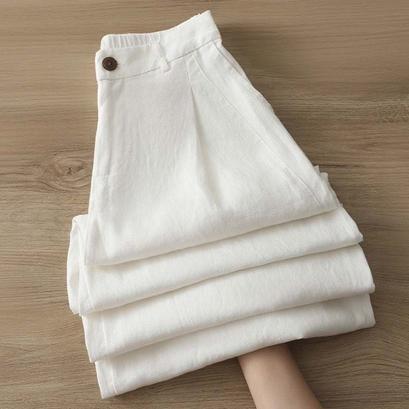 Spodnie damskie z szerokimi nogawkami z szerokimi nogawkami i kieszeniami, z nadrukiem Buddha Stones, w stylu retro, gładkie, z bawełny - image 4