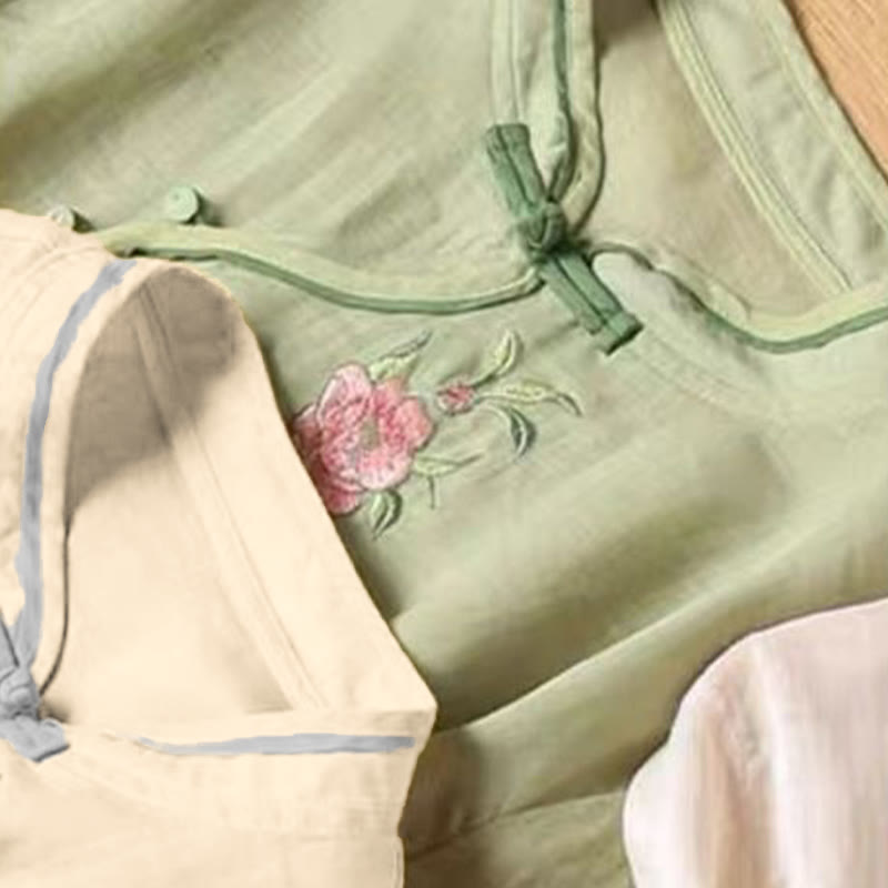 Koszula damska z bawełny i lnu z okrągłym dekoltem i haftem w stylu vintage z Buddha Stones - image 12