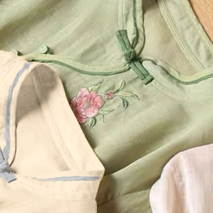 Koszula damska z bawełny i lnu z okrągłym dekoltem i haftem w stylu vintage z Buddha Stones - image 12