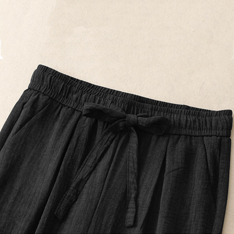 Damskie bawełniane spodnie z szerokimi nogawkami i kieszeniami, w stylu casual, letnie, sznurowane, z motywem Buddha Stones