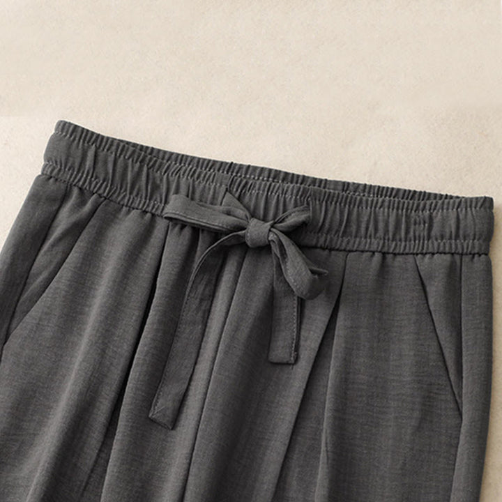 Damskie bawełniane spodnie z szerokimi nogawkami i kieszeniami, w stylu casual, letnie, sznurowane, z motywem Buddha Stones