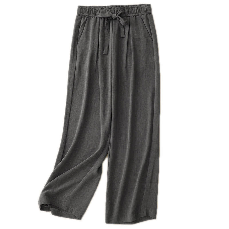 Damskie bawełniane spodnie z szerokimi nogawkami i kieszeniami, w stylu casual, letnie, sznurowane, z motywem Buddha Stones