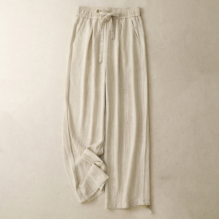 Damskie bawełniane spodnie z szerokimi nogawkami i kieszeniami, w stylu casual, letnie, sznurowane, z motywem Buddha Stones - Blada nawłoć - US8-10，UK/AU12-14，EU40-42 (2XL) - image 0