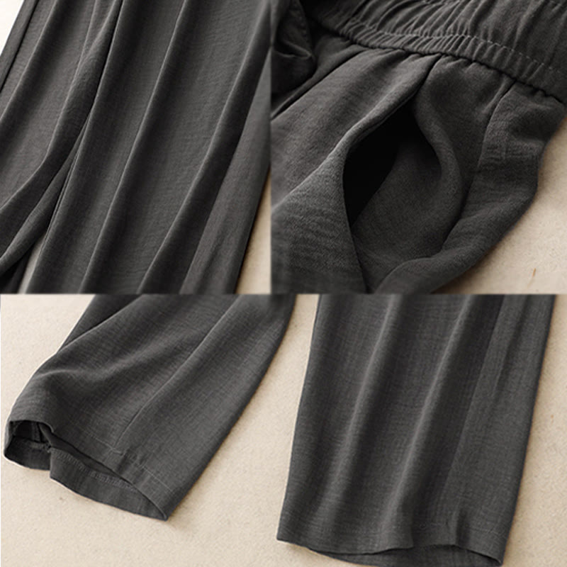 Damskie bawełniane spodnie z szerokimi nogawkami i kieszeniami, w stylu casual, letnie, sznurowane, z motywem Buddha Stones - image 14