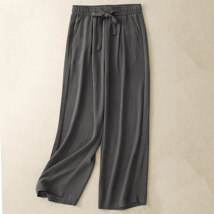 Damskie bawełniane spodnie z szerokimi nogawkami i kieszeniami, w stylu casual, letnie, sznurowane, z motywem Buddha Stones - Łupkowoszary - US8-10，UK/AU12-14，EU40-42 (2XL) - image 12