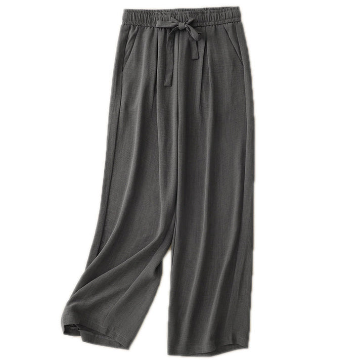 Damskie bawełniane spodnie z szerokimi nogawkami i kieszeniami, w stylu casual, letnie, sznurowane, z motywem Buddha Stones - image 15