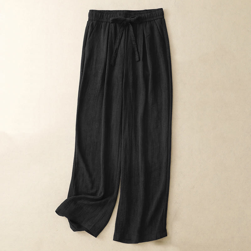 Damskie bawełniane spodnie z szerokimi nogawkami i kieszeniami, w stylu casual, letnie, sznurowane, z motywem Buddha Stones - Czarny - US8-10，UK/AU12-14，EU40-42 (2XL) - image 7
