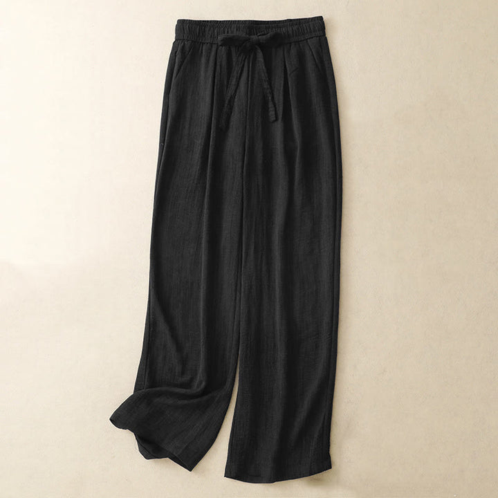 Damskie bawełniane spodnie z szerokimi nogawkami i kieszeniami, w stylu casual, letnie, sznurowane, z motywem Buddha Stones - Czarny - US8-10，UK/AU12-14，EU40-42 (2XL) - image 7