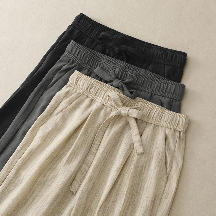 Damskie bawełniane spodnie z szerokimi nogawkami i kieszeniami, w stylu casual, letnie, sznurowane, z motywem Buddha Stones