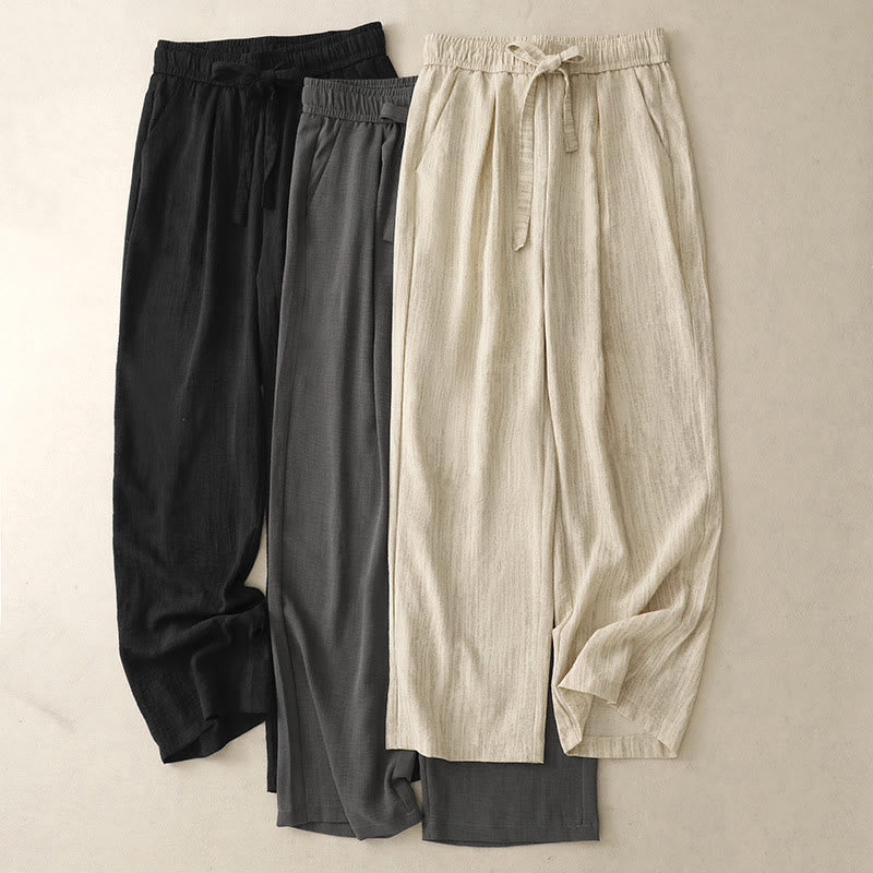 Damskie bawełniane spodnie z szerokimi nogawkami i kieszeniami, w stylu casual, letnie, sznurowane, z motywem Buddha Stones