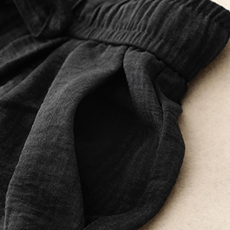 Damskie bawełniane spodnie z szerokimi nogawkami i kieszeniami, w stylu casual, letnie, sznurowane, z motywem Buddha Stones