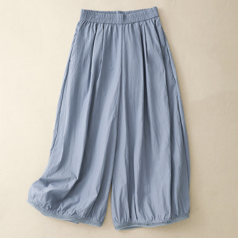 Spodnie damskie z szerokimi nogawkami i kieszeniami, bawełniane, z szerokimi nogawkami i kieszeniami, z motywem Buddha Stones , w swobodnym stylu i z wyciętym dołem - LightSteelBlue - US8-10，UK/AU12-14，EU40-42 (2XL) - image 0