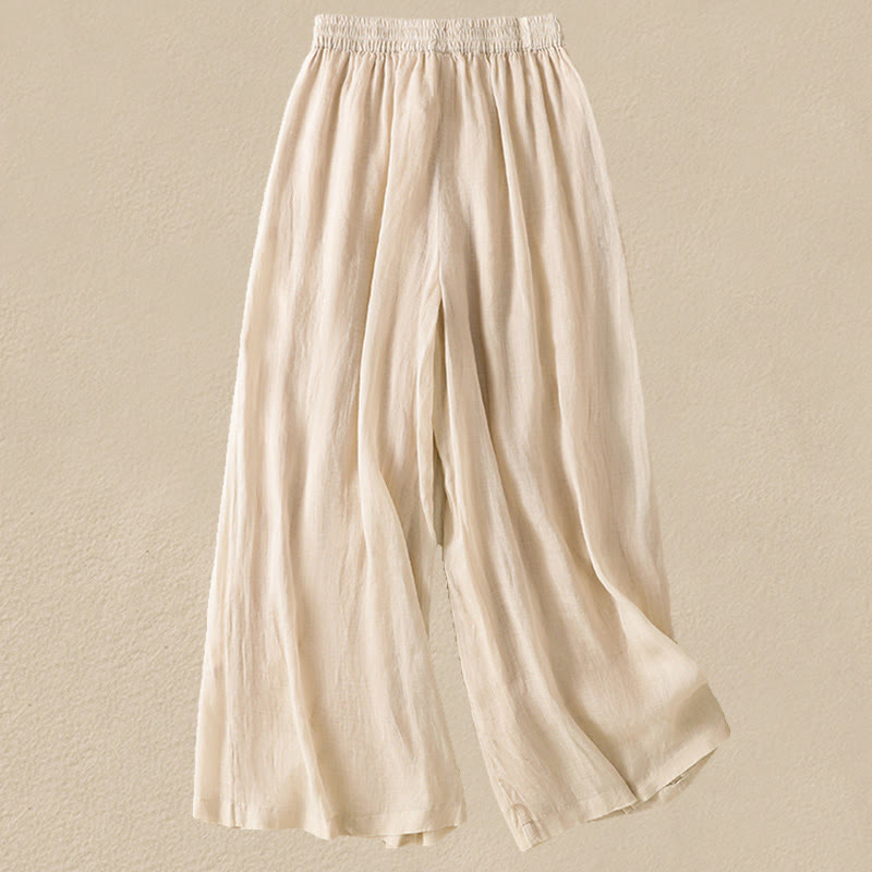 Spodnie damskie z szerokimi nogawkami i kieszeniami z haftem i ściągaczem Buddha Stones Commute z bawełny - image 8