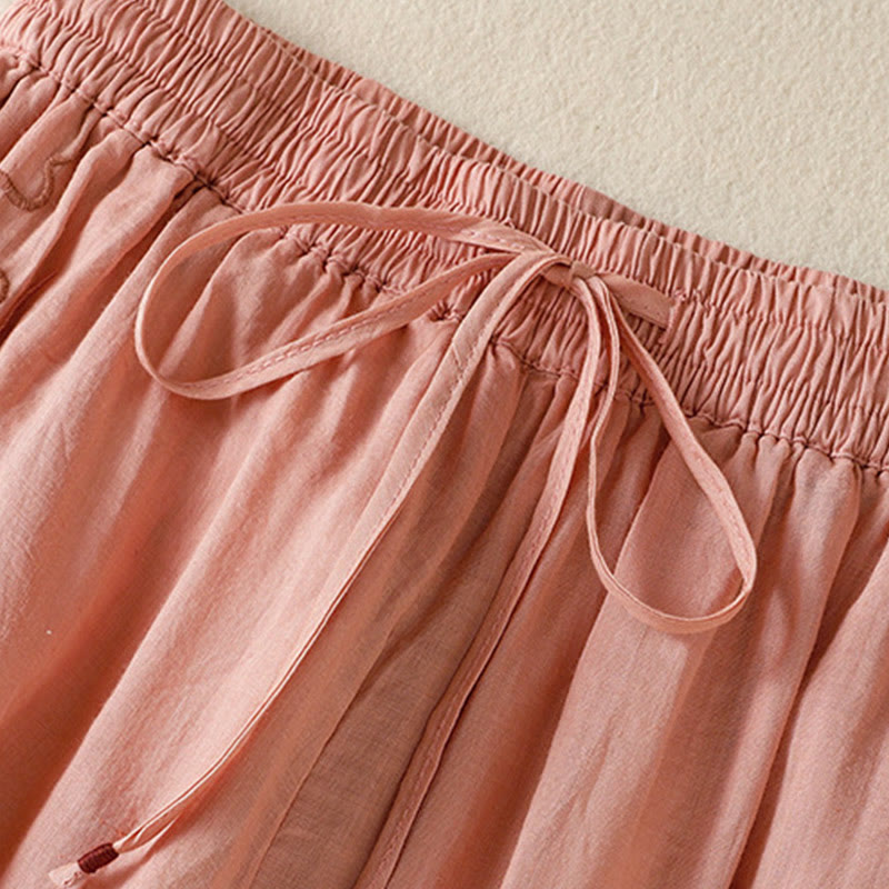 Spodnie damskie z szerokimi nogawkami i kieszeniami z haftem i ściągaczem Buddha Stones Commute z bawełny - image 21