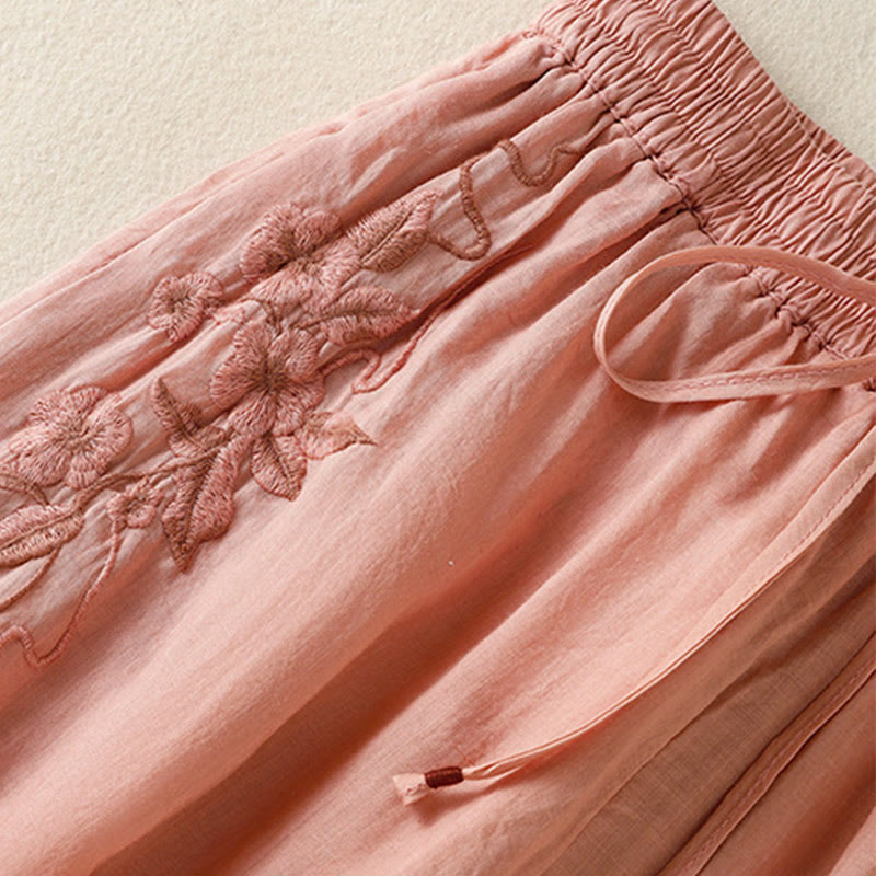 Spodnie damskie z szerokimi nogawkami i kieszeniami z haftem i ściągaczem Buddha Stones Commute z bawełny - image 23