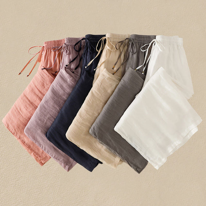 Spodnie damskie z szerokimi nogawkami i kieszeniami z haftem i ściągaczem Buddha Stones Commute z bawełny - image 50