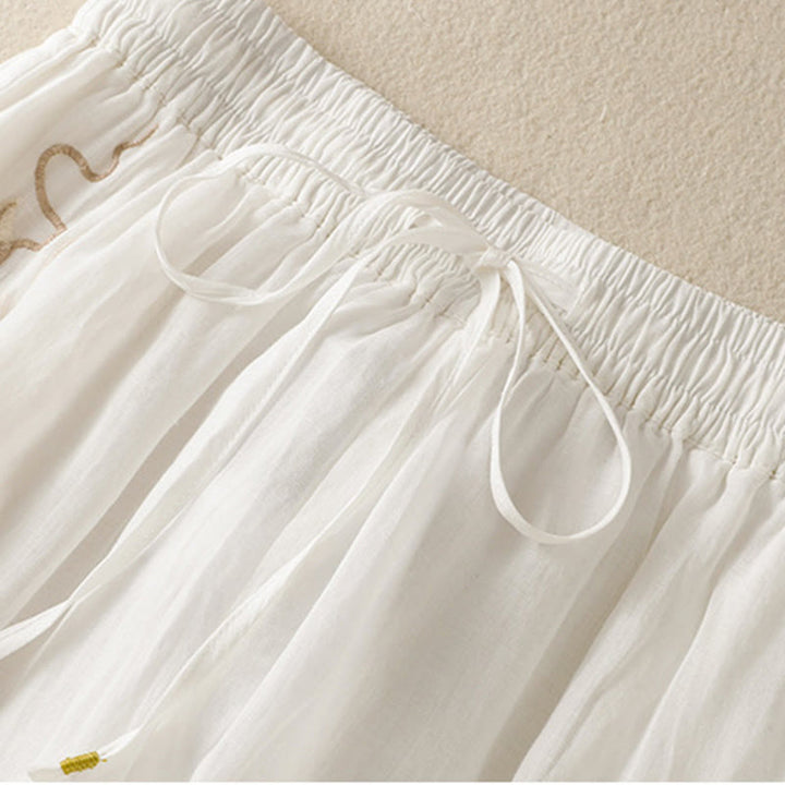 Spodnie damskie z szerokimi nogawkami i kieszeniami z haftem i ściągaczem Buddha Stones Commute z bawełny - image 28