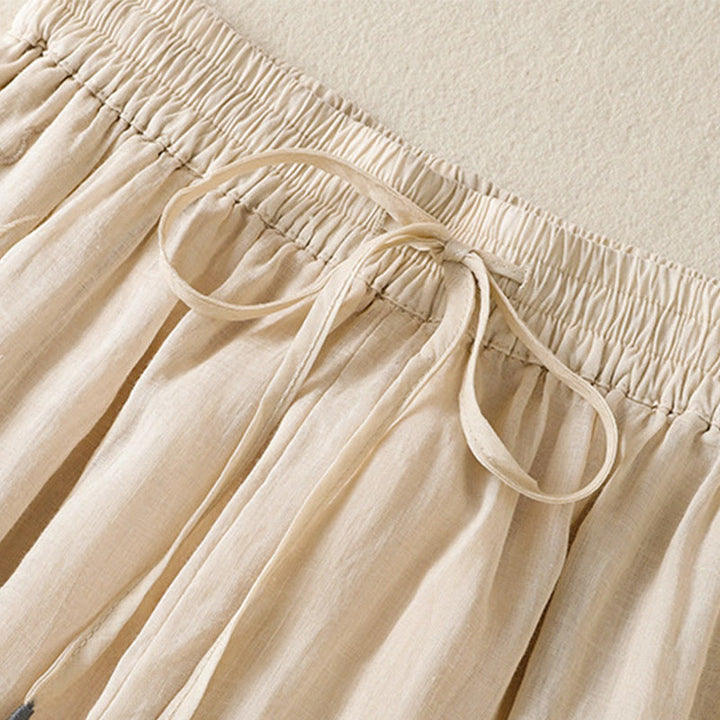 Spodnie damskie z szerokimi nogawkami i kieszeniami z haftem i ściągaczem Buddha Stones Commute z bawełny - image 10