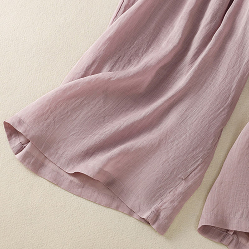 Spodnie damskie z szerokimi nogawkami i kieszeniami z haftem i ściągaczem Buddha Stones Commute z bawełny - image 40