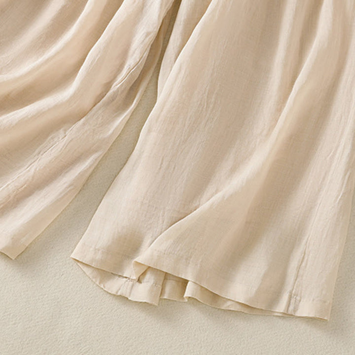 Spodnie damskie z szerokimi nogawkami i kieszeniami z haftem i ściągaczem Buddha Stones Commute z bawełny - image 16