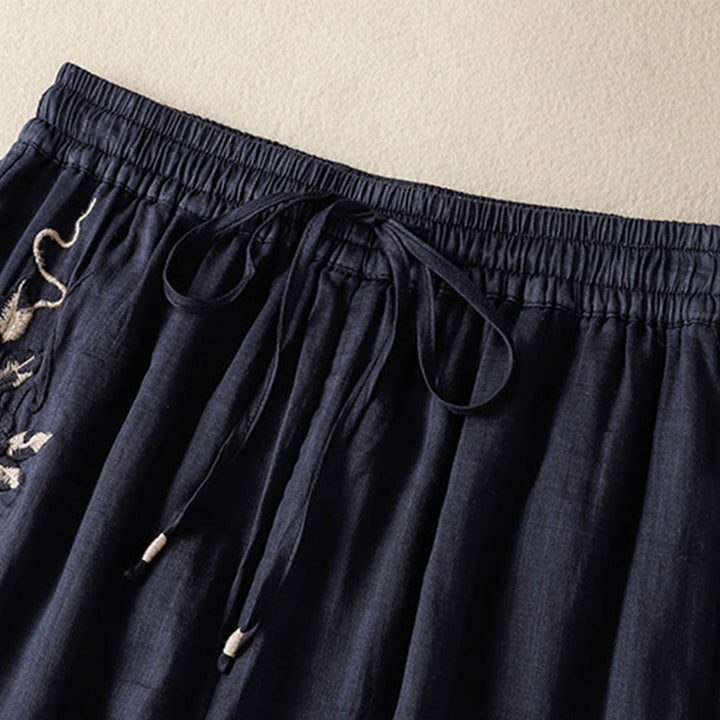 Spodnie damskie z szerokimi nogawkami i kieszeniami z haftem i ściągaczem Buddha Stones Commute z bawełny - image 3