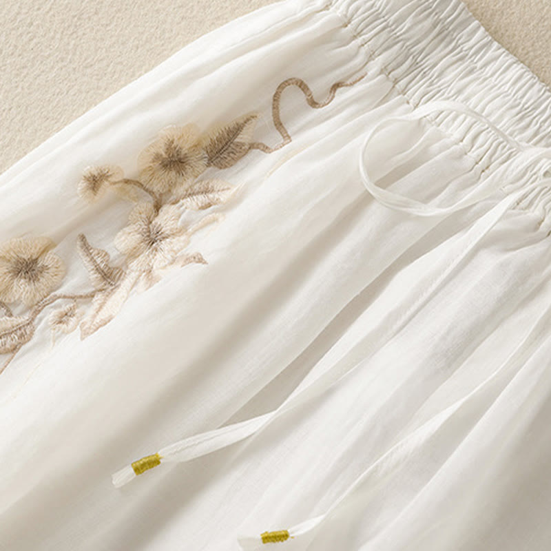 Spodnie damskie z szerokimi nogawkami i kieszeniami z haftem i ściągaczem Buddha Stones Commute z bawełny - image 29