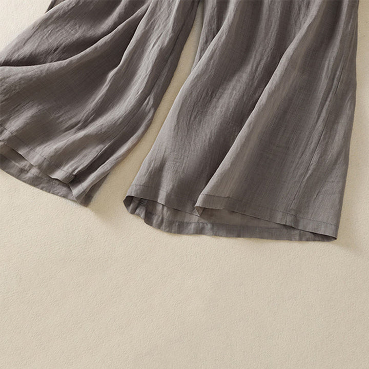 Spodnie damskie z szerokimi nogawkami i kieszeniami z haftem i ściągaczem Buddha Stones Commute z bawełny - image 48