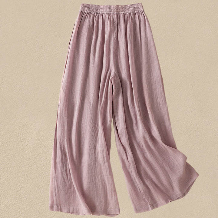 Spodnie damskie z szerokimi nogawkami i kieszeniami z haftem i ściągaczem Buddha Stones Commute z bawełny - image 33