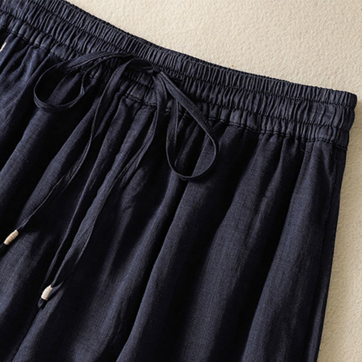 Spodnie damskie z szerokimi nogawkami i kieszeniami z haftem i ściągaczem Buddha Stones Commute z bawełny - image 2