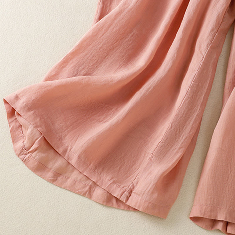 Spodnie damskie z szerokimi nogawkami i kieszeniami z haftem i ściągaczem Buddha Stones Commute z bawełny - image 24