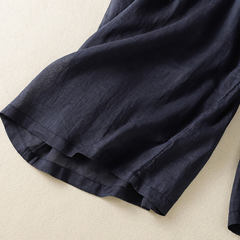 Spodnie damskie z szerokimi nogawkami i kieszeniami z haftem i ściągaczem Buddha Stones Commute z bawełny - image 6