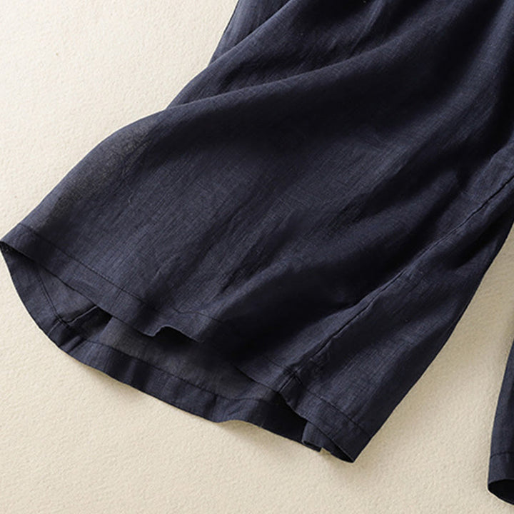 Spodnie damskie z szerokimi nogawkami i kieszeniami z haftem i ściągaczem Buddha Stones Commute z bawełny - image 6