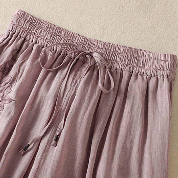 Spodnie damskie z szerokimi nogawkami i kieszeniami z haftem i ściągaczem Buddha Stones Commute z bawełny - image 36