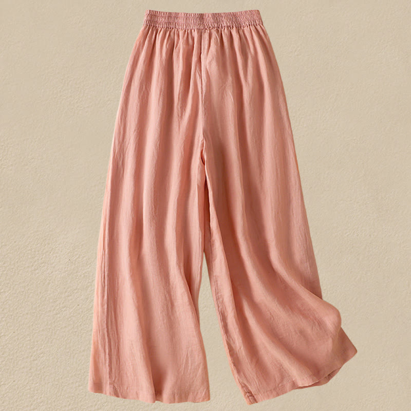 Spodnie damskie z szerokimi nogawkami i kieszeniami z haftem i ściągaczem Buddha Stones Commute z bawełny - image 18