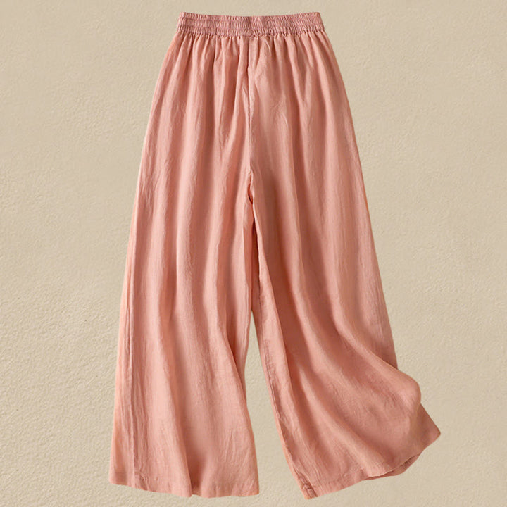 Spodnie damskie z szerokimi nogawkami i kieszeniami z haftem i ściągaczem Buddha Stones Commute z bawełny - image 18