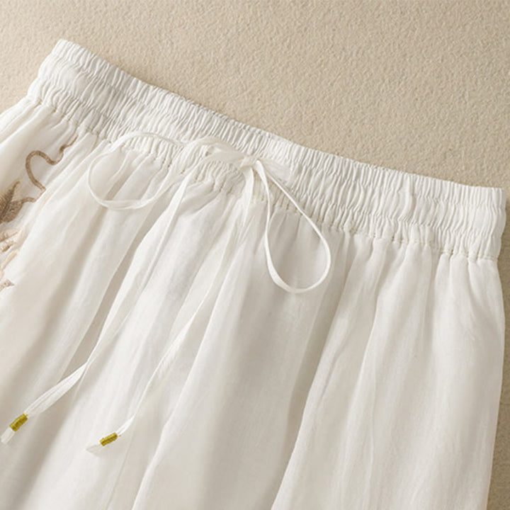 Spodnie damskie z szerokimi nogawkami i kieszeniami z haftem i ściągaczem Buddha Stones Commute z bawełny - image 27