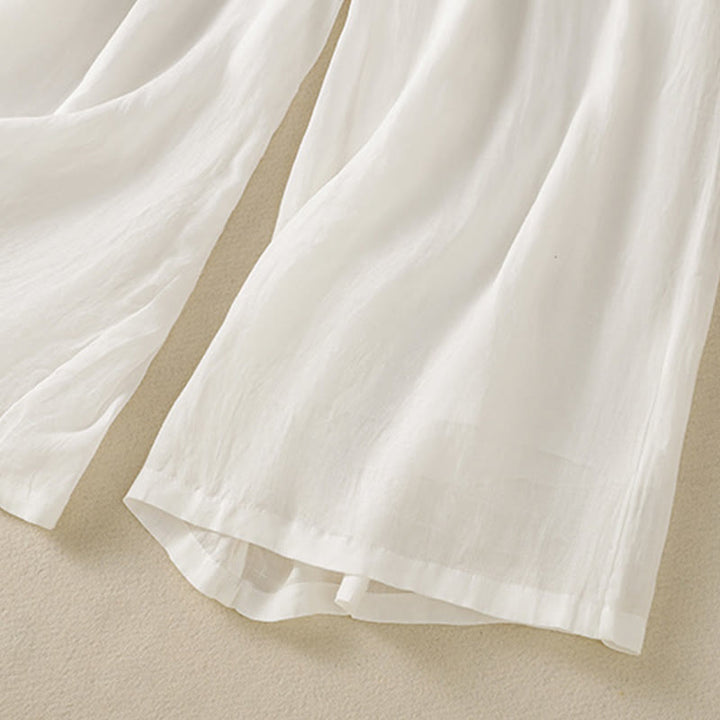 Spodnie damskie z szerokimi nogawkami i kieszeniami z haftem i ściągaczem Buddha Stones Commute z bawełny - image 31