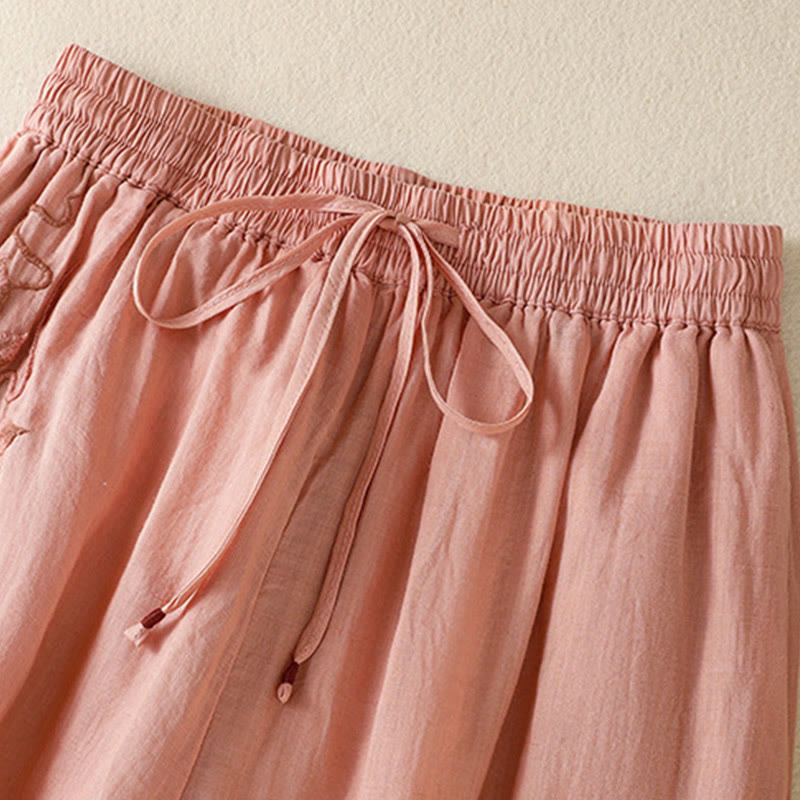 Spodnie damskie z szerokimi nogawkami i kieszeniami z haftem i ściągaczem Buddha Stones Commute z bawełny - image 19