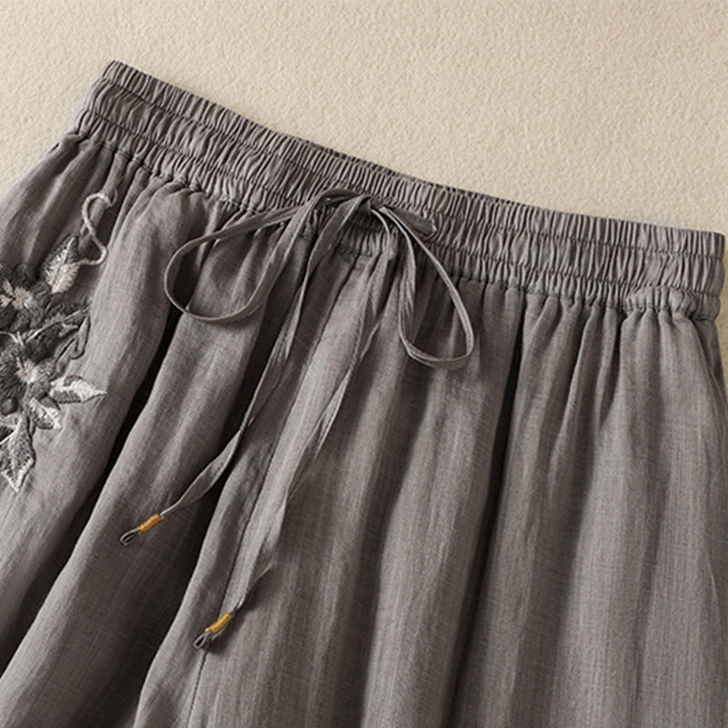 Spodnie damskie z szerokimi nogawkami i kieszeniami z haftem i ściągaczem Buddha Stones Commute z bawełny - image 45