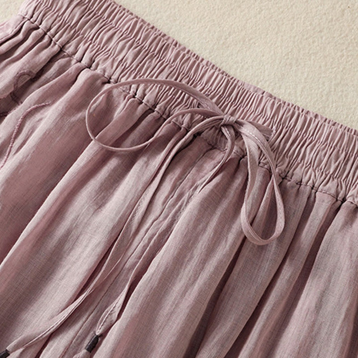 Spodnie damskie z szerokimi nogawkami i kieszeniami z haftem i ściągaczem Buddha Stones Commute z bawełny - image 35