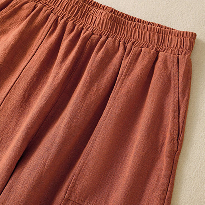 Spodnie harem damskie z bawełny i lnu z wysokim stanem i kieszeniami, proste, proste, z Buddha Stones - image 15