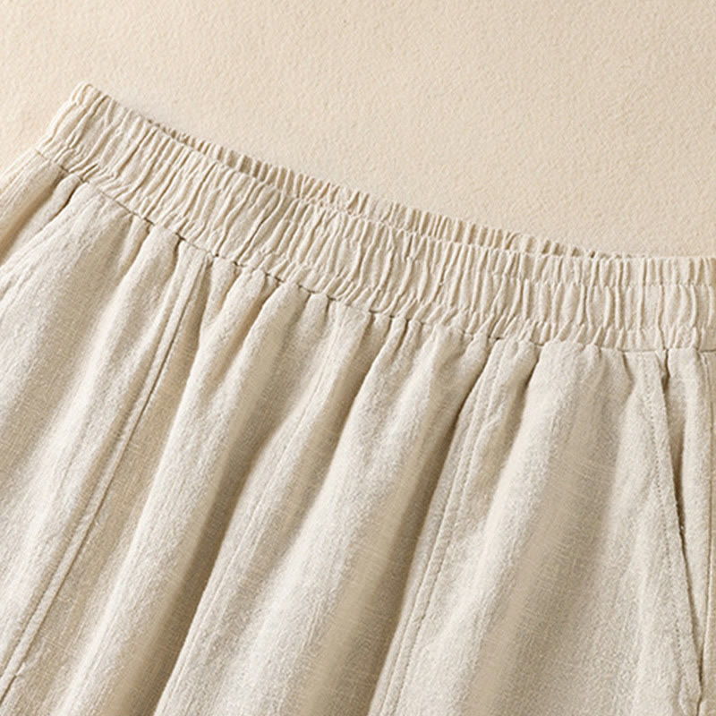 Spodnie harem damskie z bawełny i lnu z wysokim stanem i kieszeniami, proste, proste, z Buddha Stones - image 2