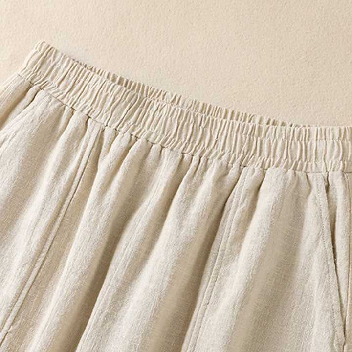 Spodnie harem damskie z bawełny i lnu z wysokim stanem i kieszeniami, proste, proste, z Buddha Stones - image 2