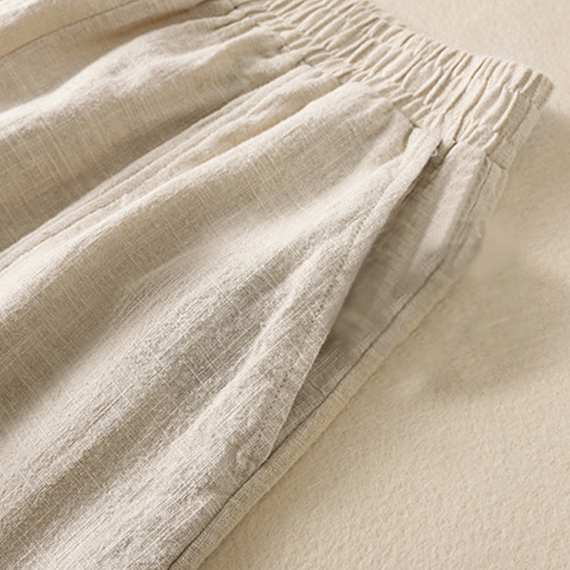 Spodnie harem damskie z bawełny i lnu z wysokim stanem i kieszeniami, proste, proste, z Buddha Stones - image 5