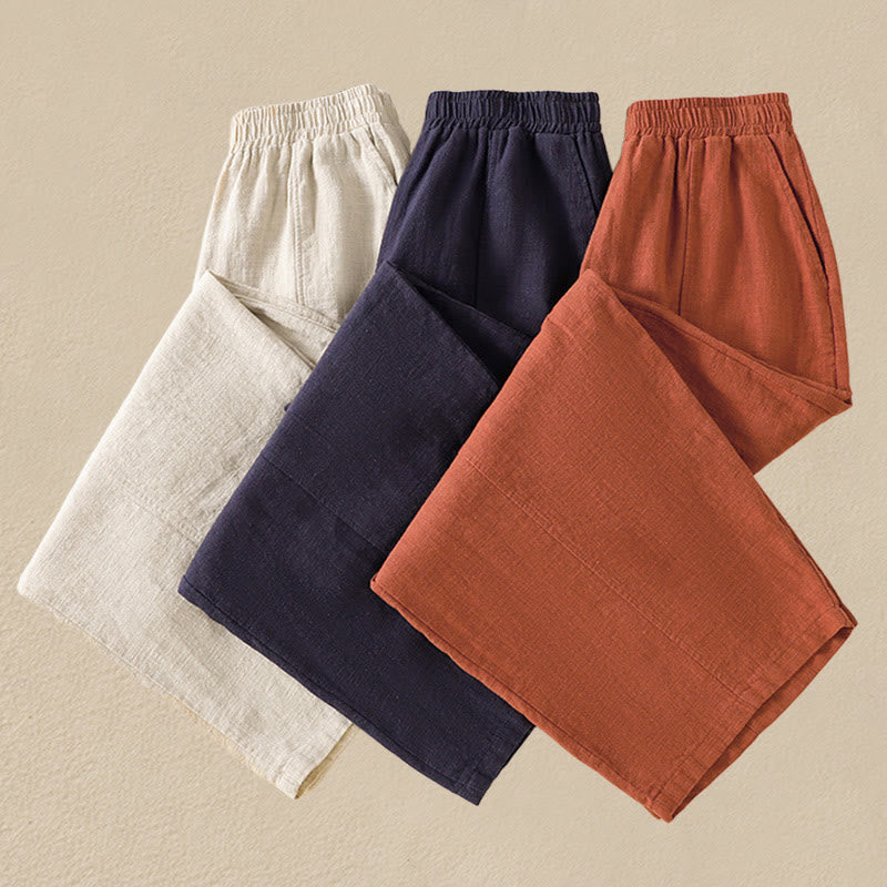 Spodnie harem damskie z bawełny i lnu z wysokim stanem i kieszeniami, proste, proste, z Buddha Stones - image 26