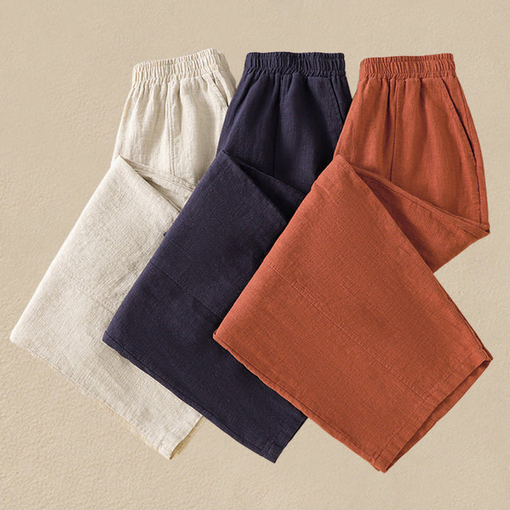 Spodnie harem damskie z bawełny i lnu z wysokim stanem i kieszeniami, proste, proste, z Buddha Stones - image 26